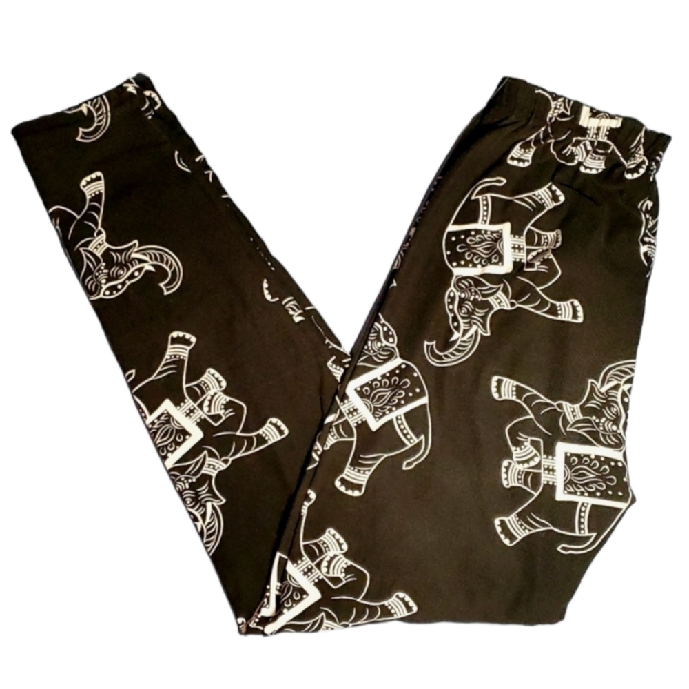 Black & White Cotton Boho Elephant Leggings - Size XSmall to Small